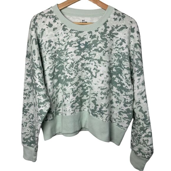 UA Rival Fleece Camo Crew Neck Mint Green White Under Armour Boxy Sweatshirt XS - Picture 5 of 14